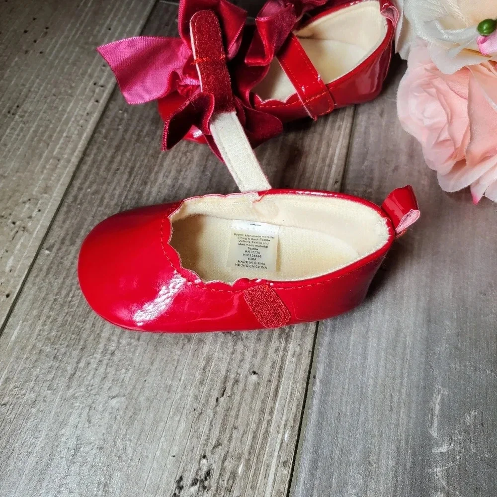 Cat & Jack Shiny Red Bow Mary Jane Flats 6-9m ♥️